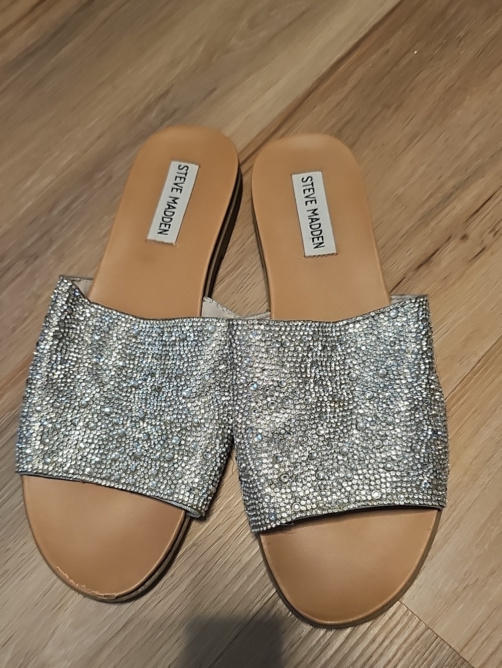 Steve Madden Silver Crystal Slide Mules